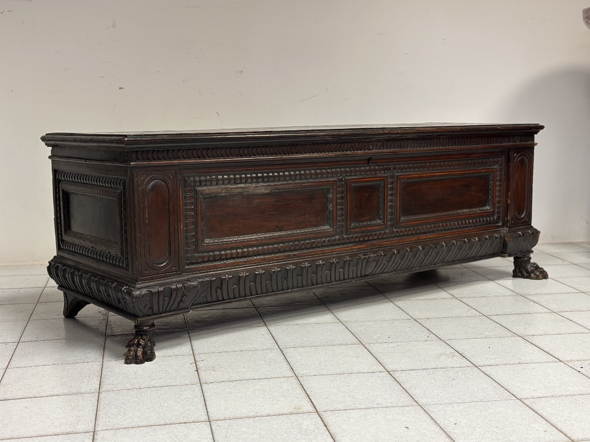 Cassapanca in noce. Emilia Toscana Luigi XIV Epoca 600-photo-7