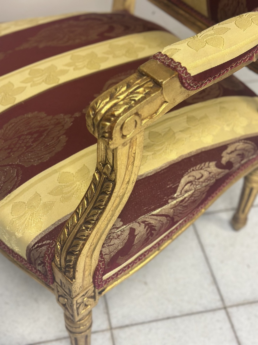 Poltrona Napoleone III in legno intagliato e dorato-photo-5
