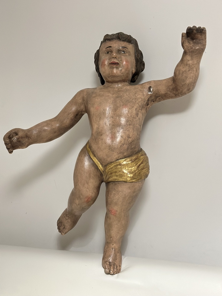 SCULTURA IN LEGNO POLICROMO EPOCA ‘600 ANGELO H 79 CM-photo-4