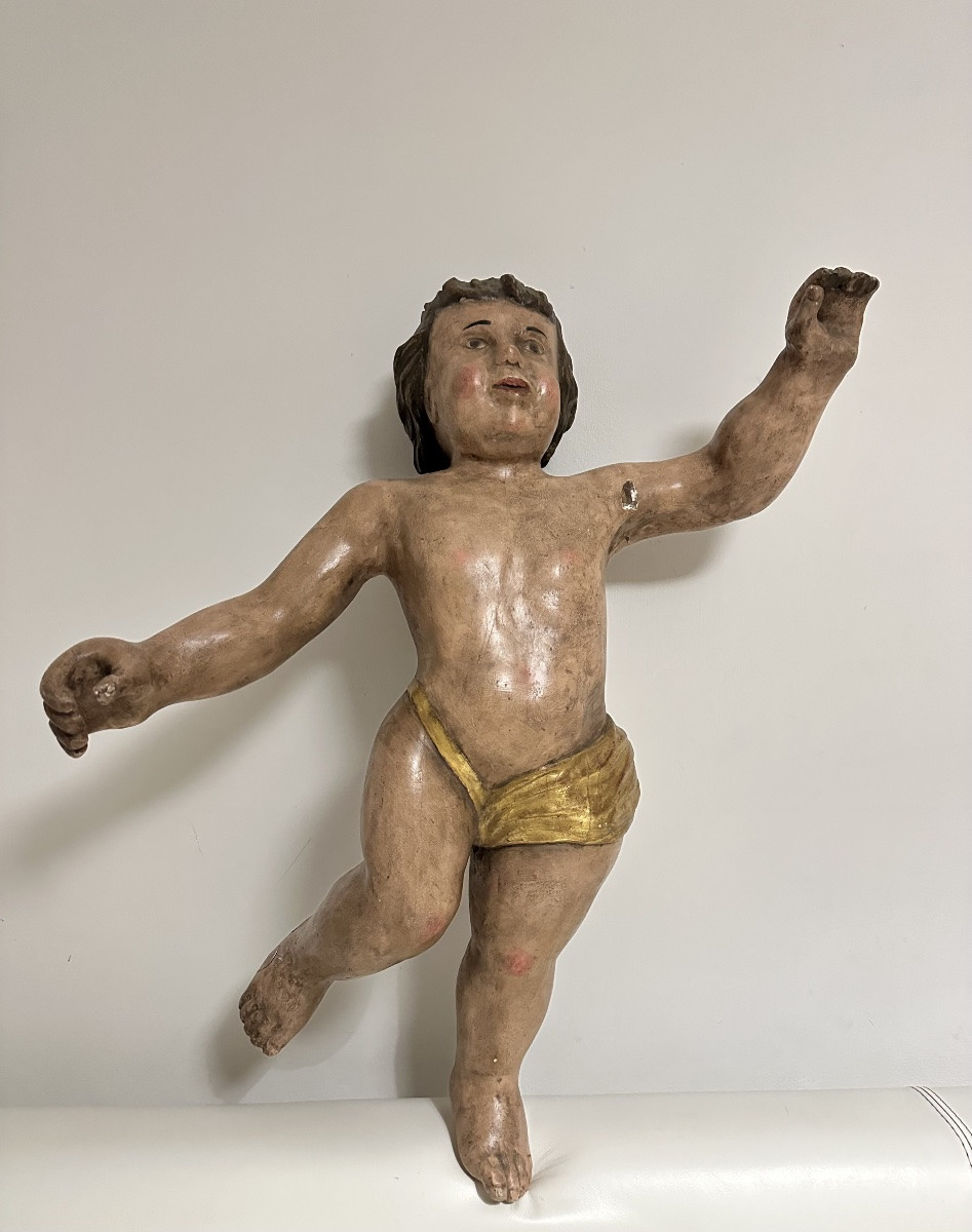 SCULTURA IN LEGNO POLICROMO EPOCA ‘600 ANGELO H 79 CM-photo-5