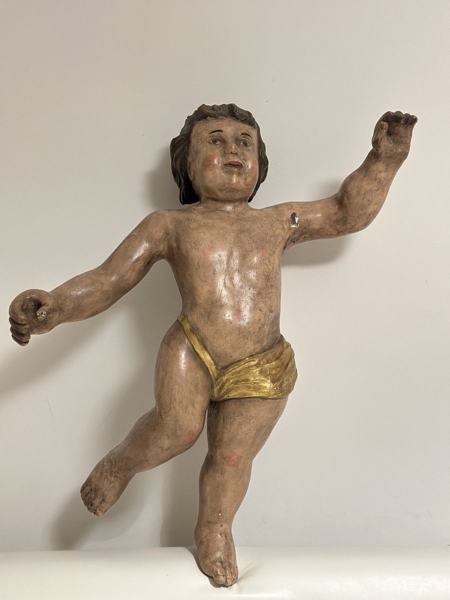 SCULTURA IN LEGNO POLICROMO EPOCA ‘600 ANGELO H 79 CM-photo-8