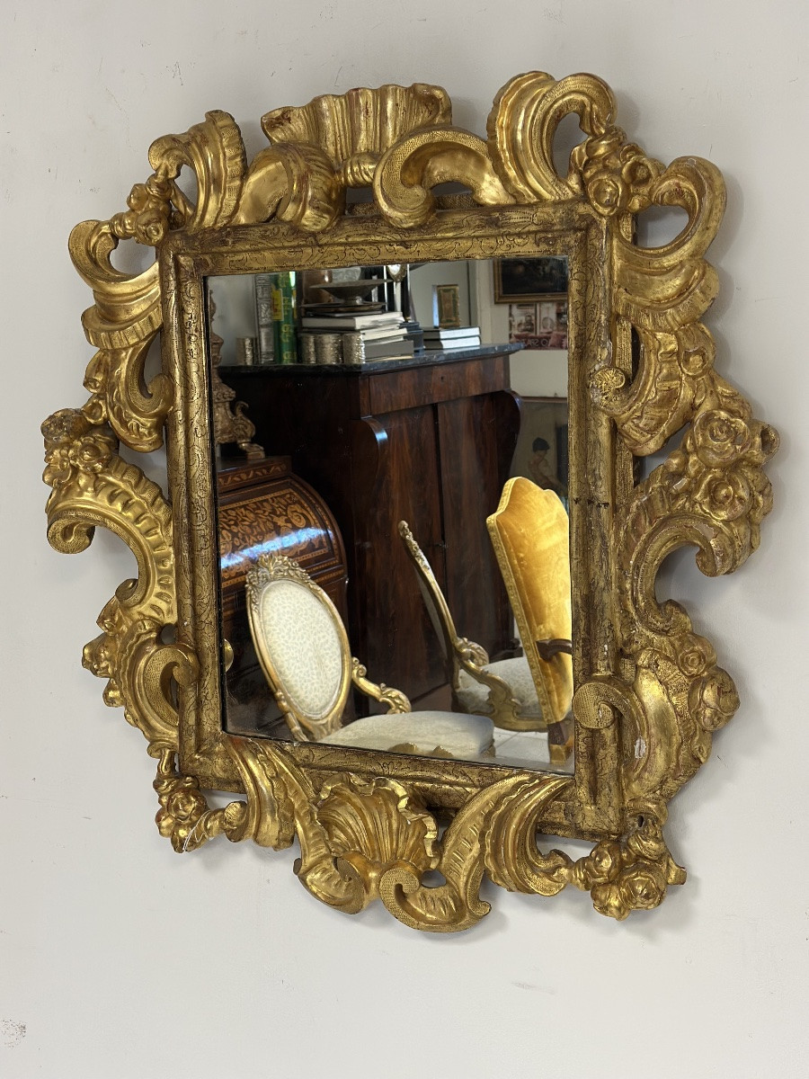 Specchiera emiliana in legno intagliato e dorato Barocco XVII secolo-photo-1