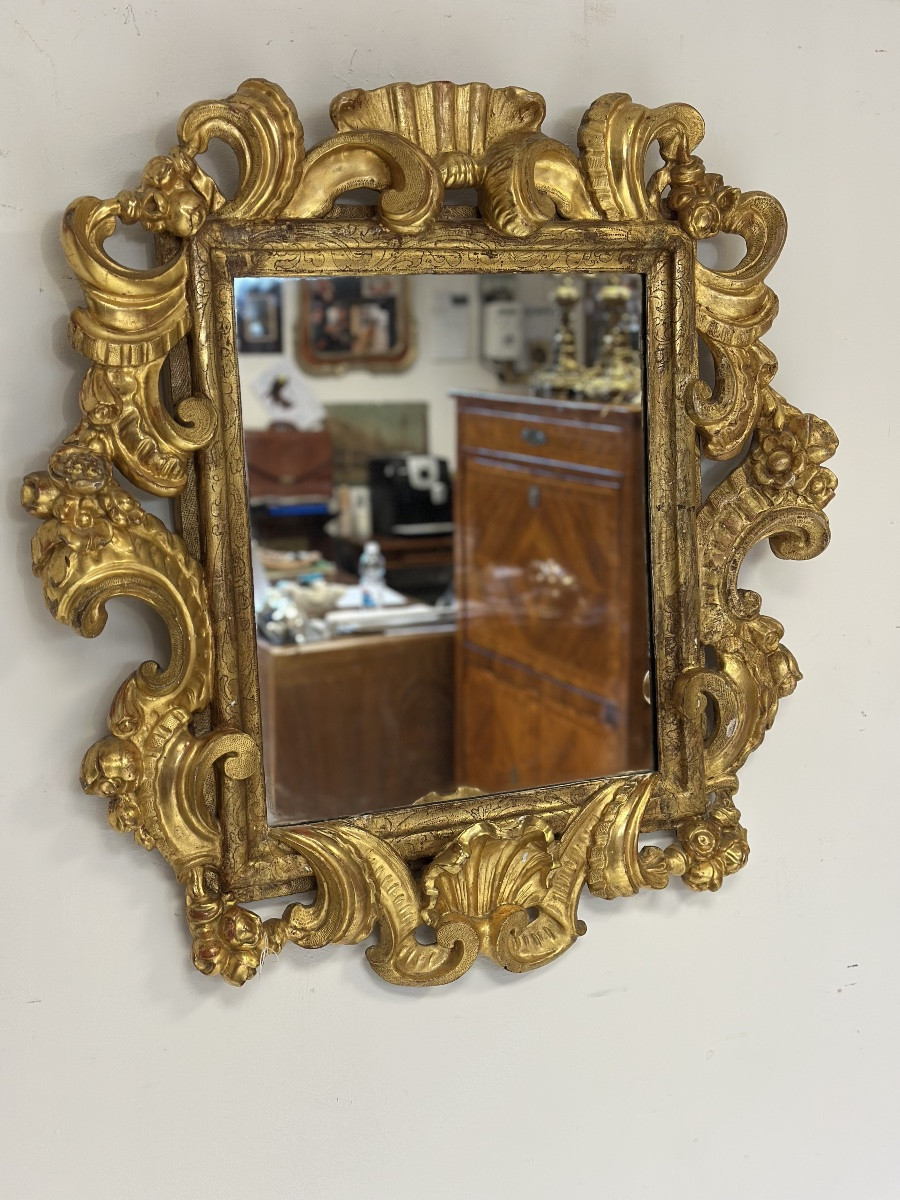 Specchiera emiliana in legno intagliato e dorato Barocco XVII secolo-photo-5