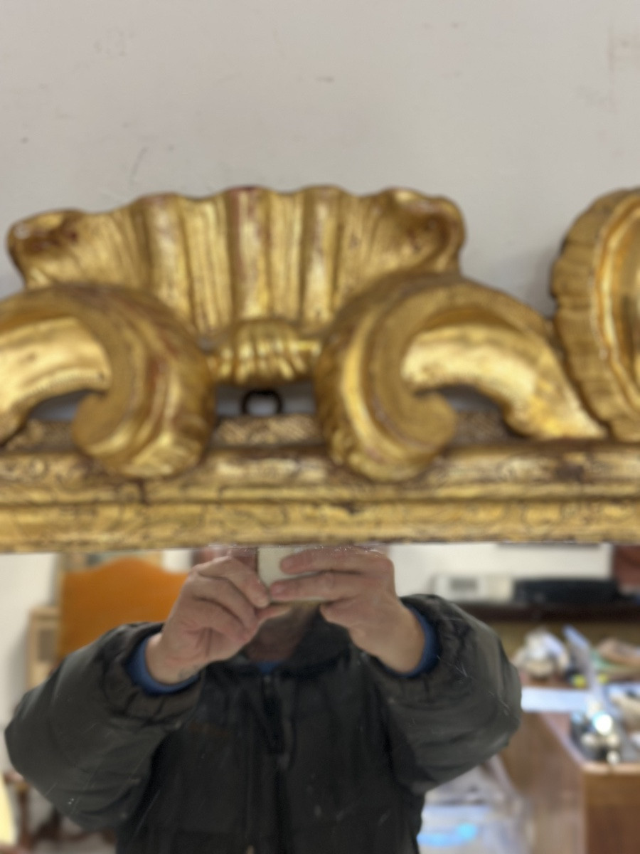 Specchiera emiliana in legno intagliato e dorato Barocco XVII secolo-photo-7