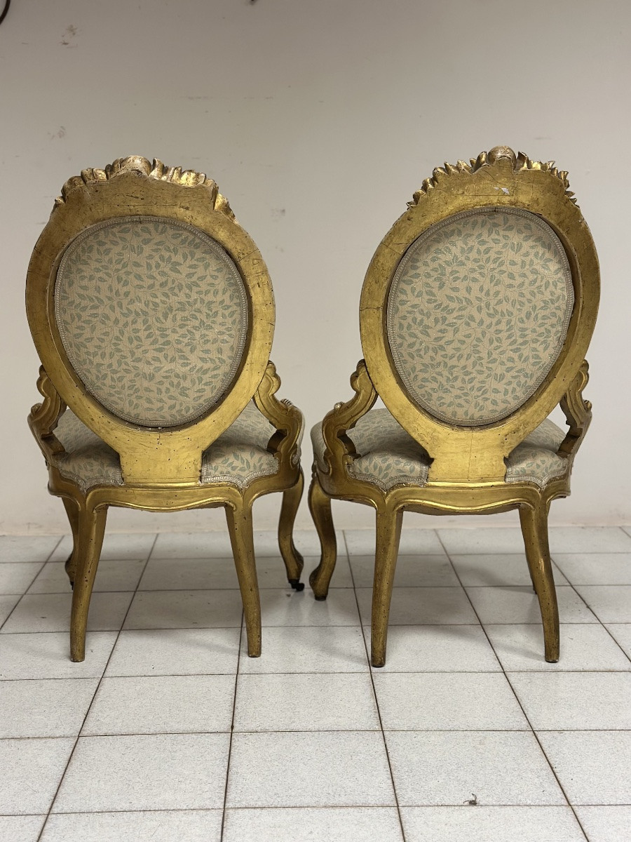 Coppia di poltrone in legno intagliato e dorato. XIX secolo-photo-4