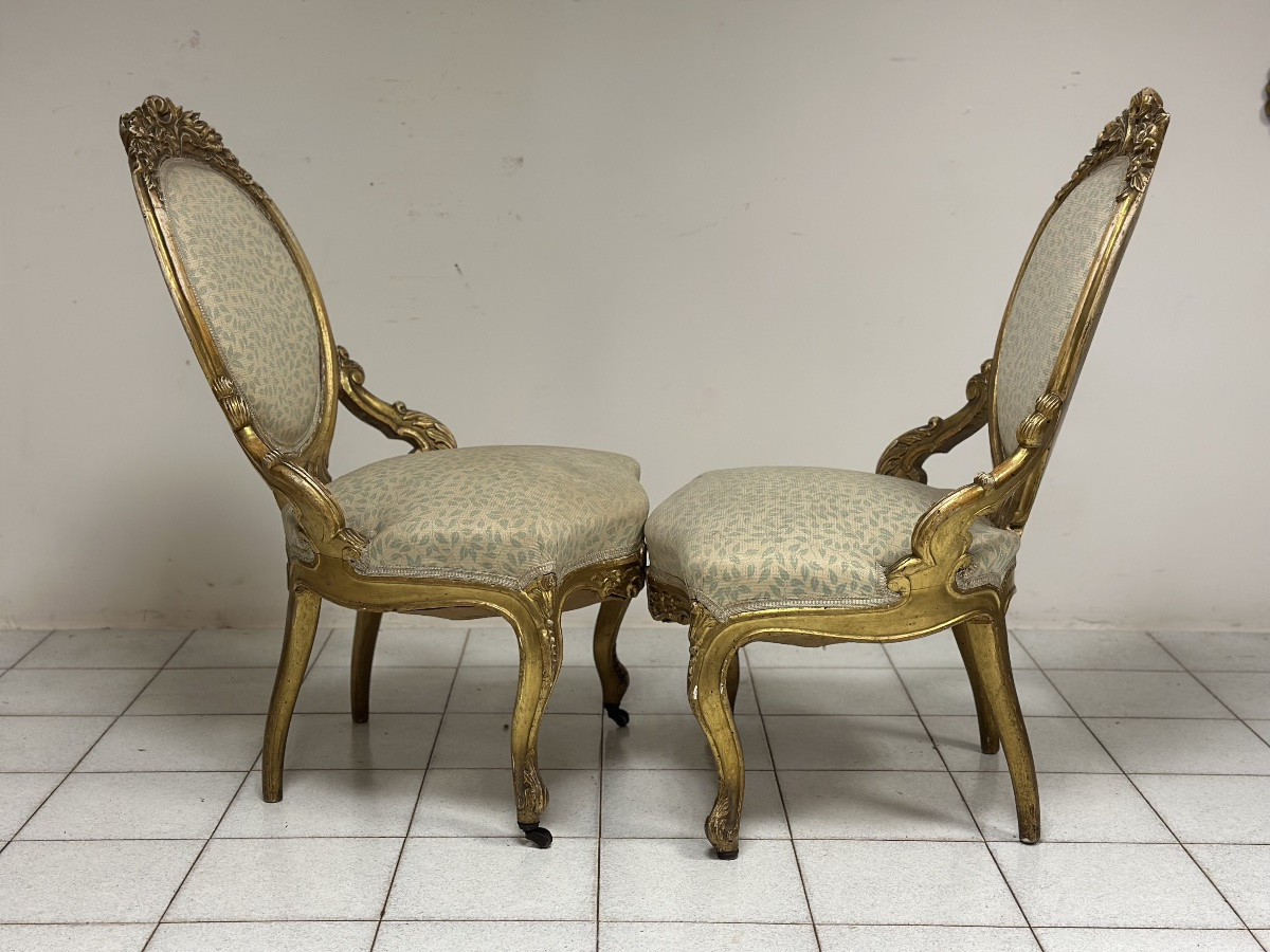 Coppia di poltrone in legno intagliato e dorato. XIX secolo-photo-3