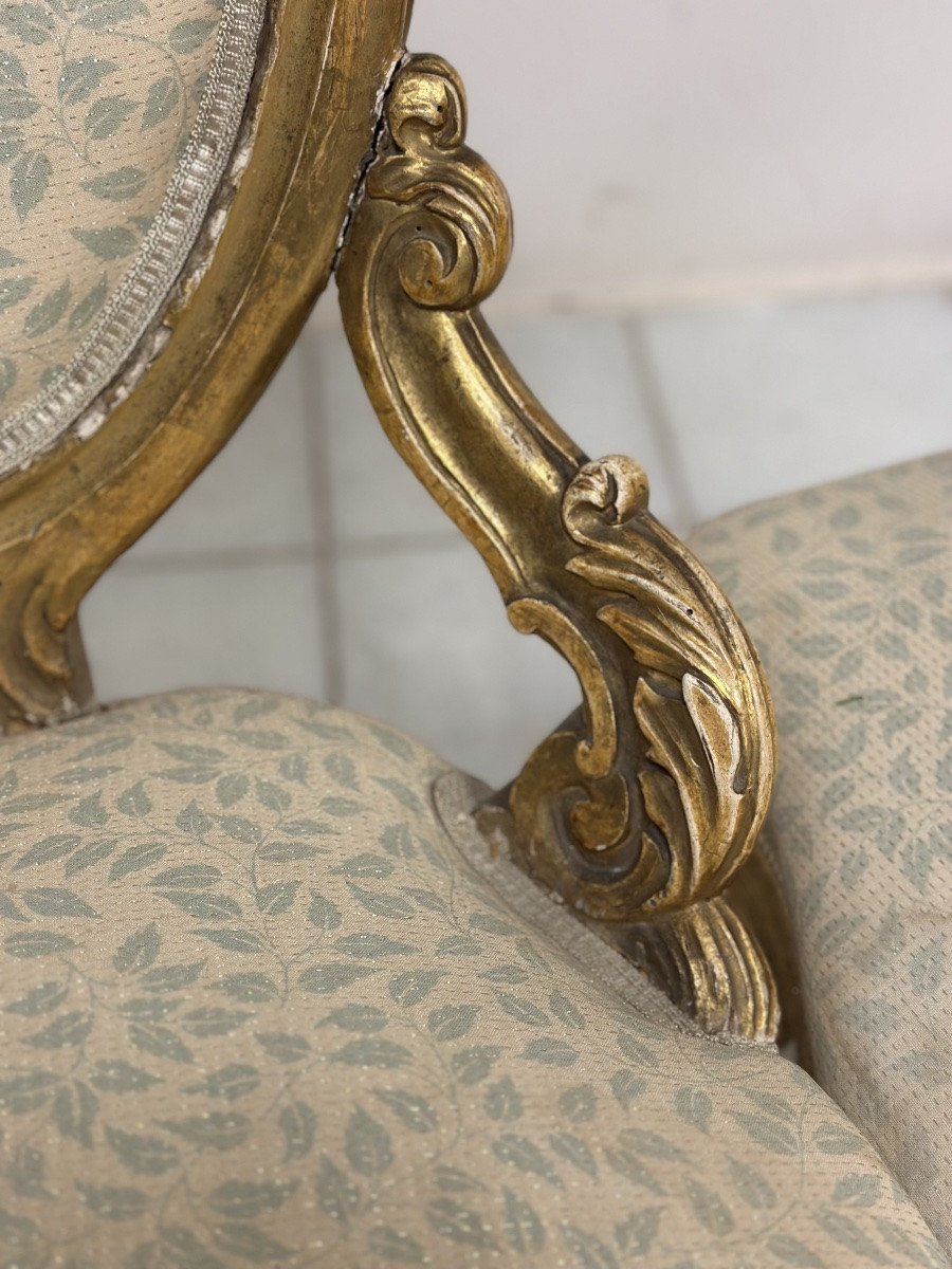 Coppia di poltrone in legno intagliato e dorato. XIX secolo-photo-6