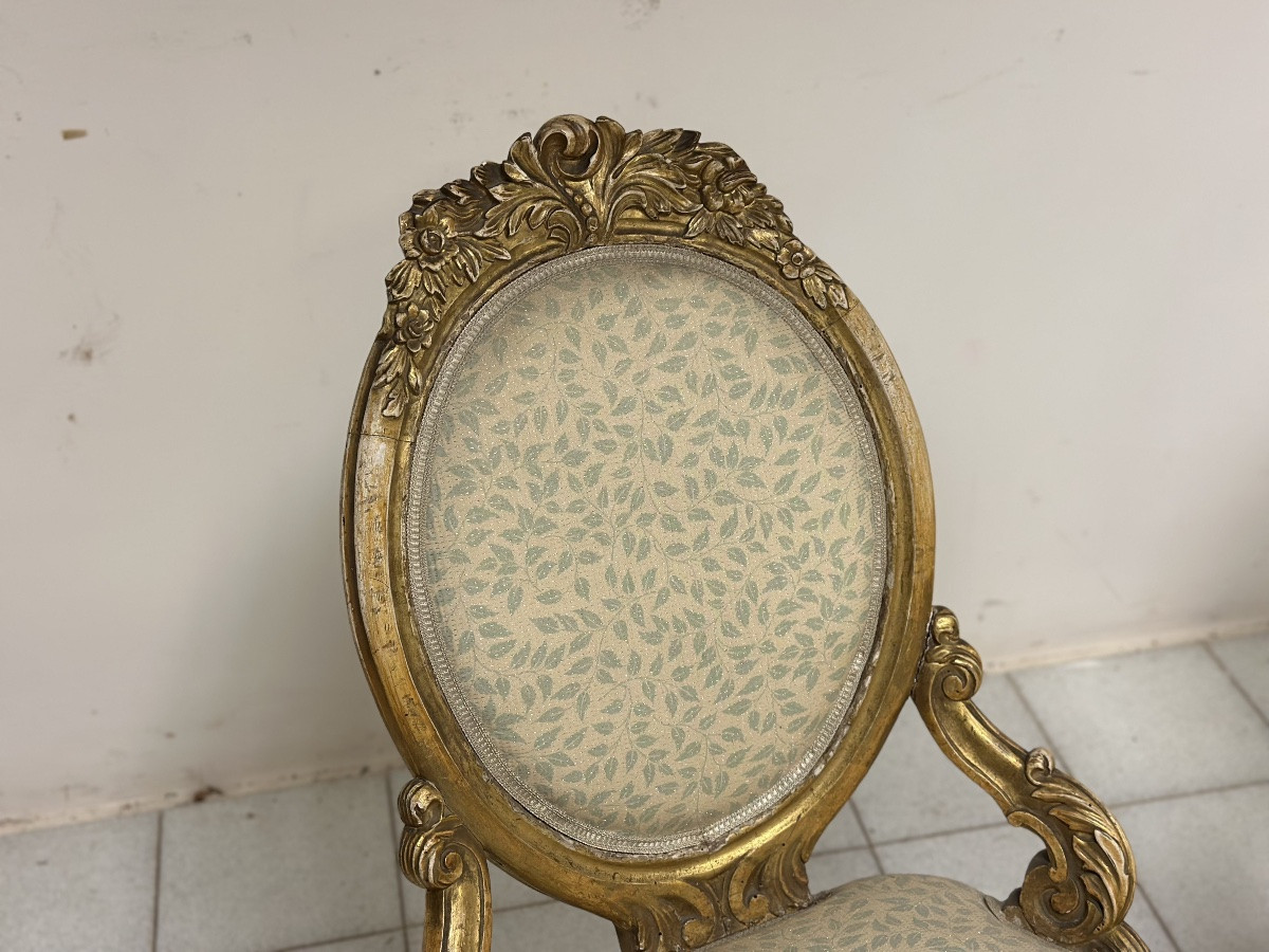 Coppia di poltrone in legno intagliato e dorato. XIX secolo-photo-8