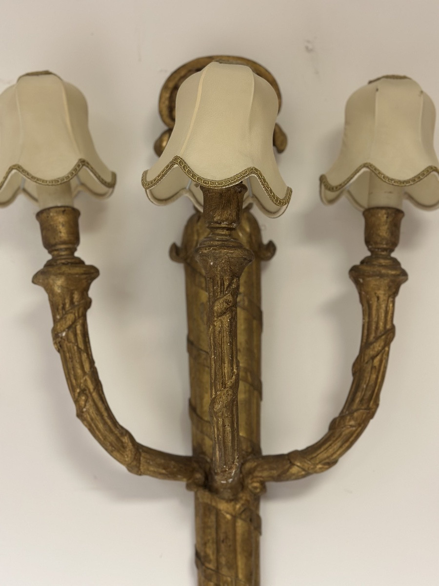 Grande applique Luigi XVI in legno intagliato e dorato-photo-4