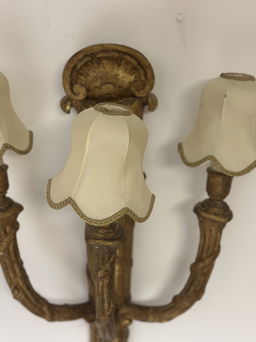 Grande applique Luigi XVI in legno intagliato e dorato-photo-7