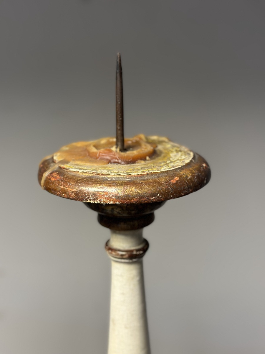 Coppia di candelieri laccati e dorati . Marche fine 600 . H 80 cm-photo-5