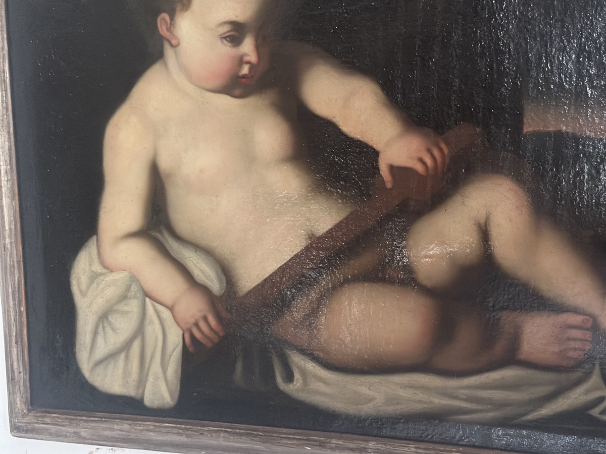 Olio su tela Bambino Gesù con croce XVII secolo Guido Reni (bottega) Prezzo di listino-photo-3