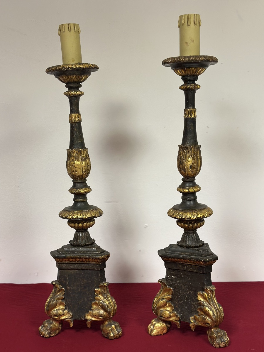 Coppia di candelieri Luigi XIV da palazzo. Lombardia 700 Prezzo di listino-photo-1