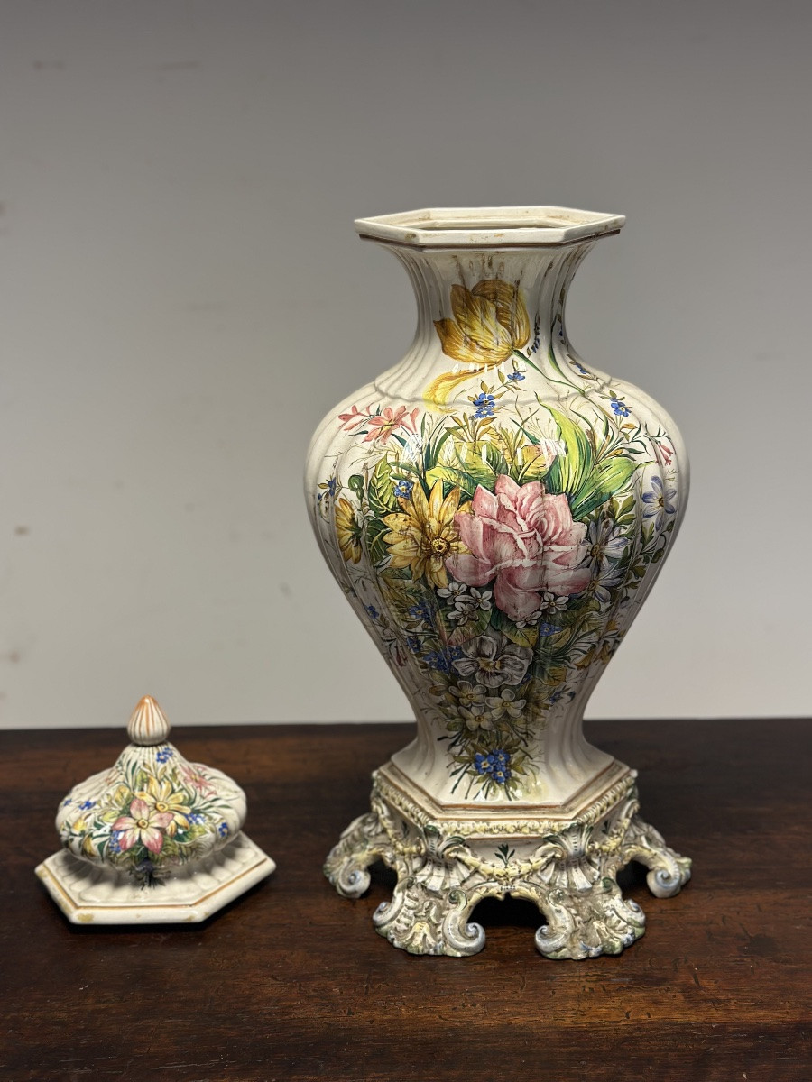 Vaso in maiolica dipinta . Bassano inizio xx secolo-photo-5