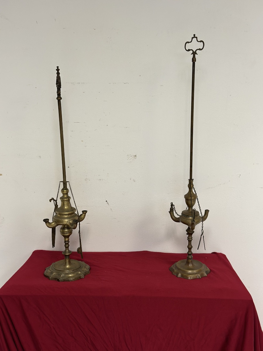 Coppia di lucerne fiorentine a olio in bronzo epoca prima metà del’ 700-photo-7