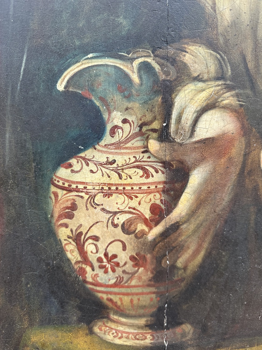 Olio su tavola . Agar e l’Angelo .Bernardo Strozzi ( bottega ) XVII secolo-photo-4