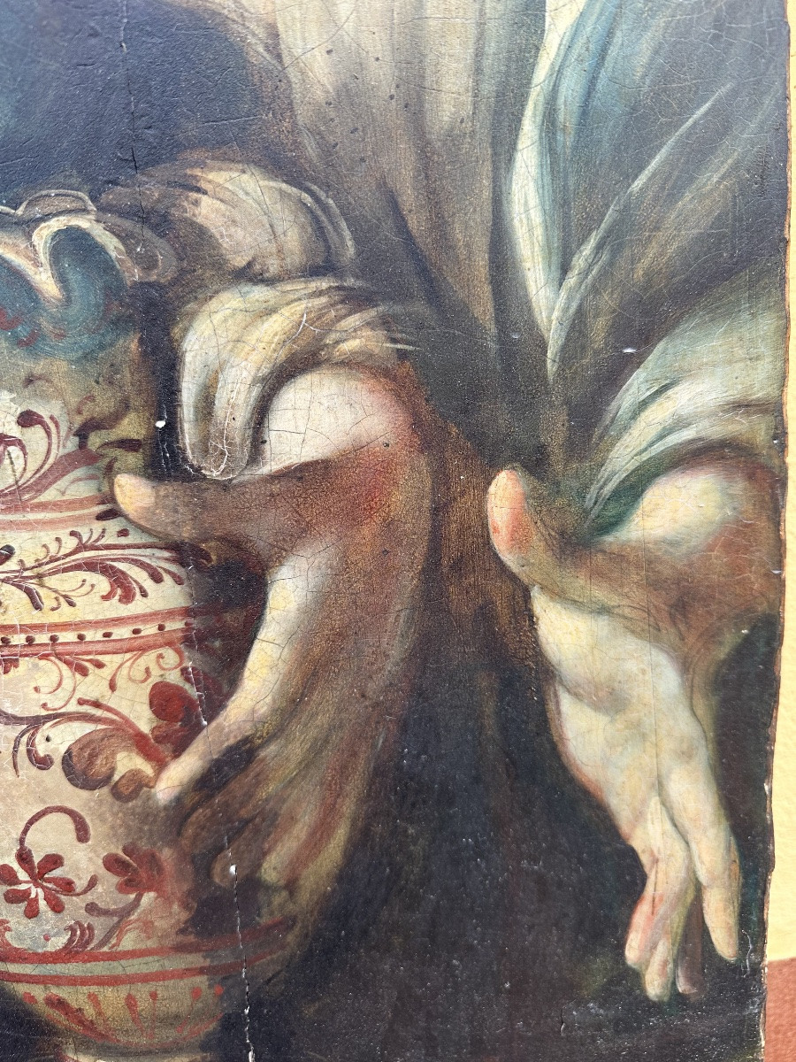 Olio su tavola . Agar e l’Angelo .Bernardo Strozzi ( bottega ) XVII secolo-photo-4