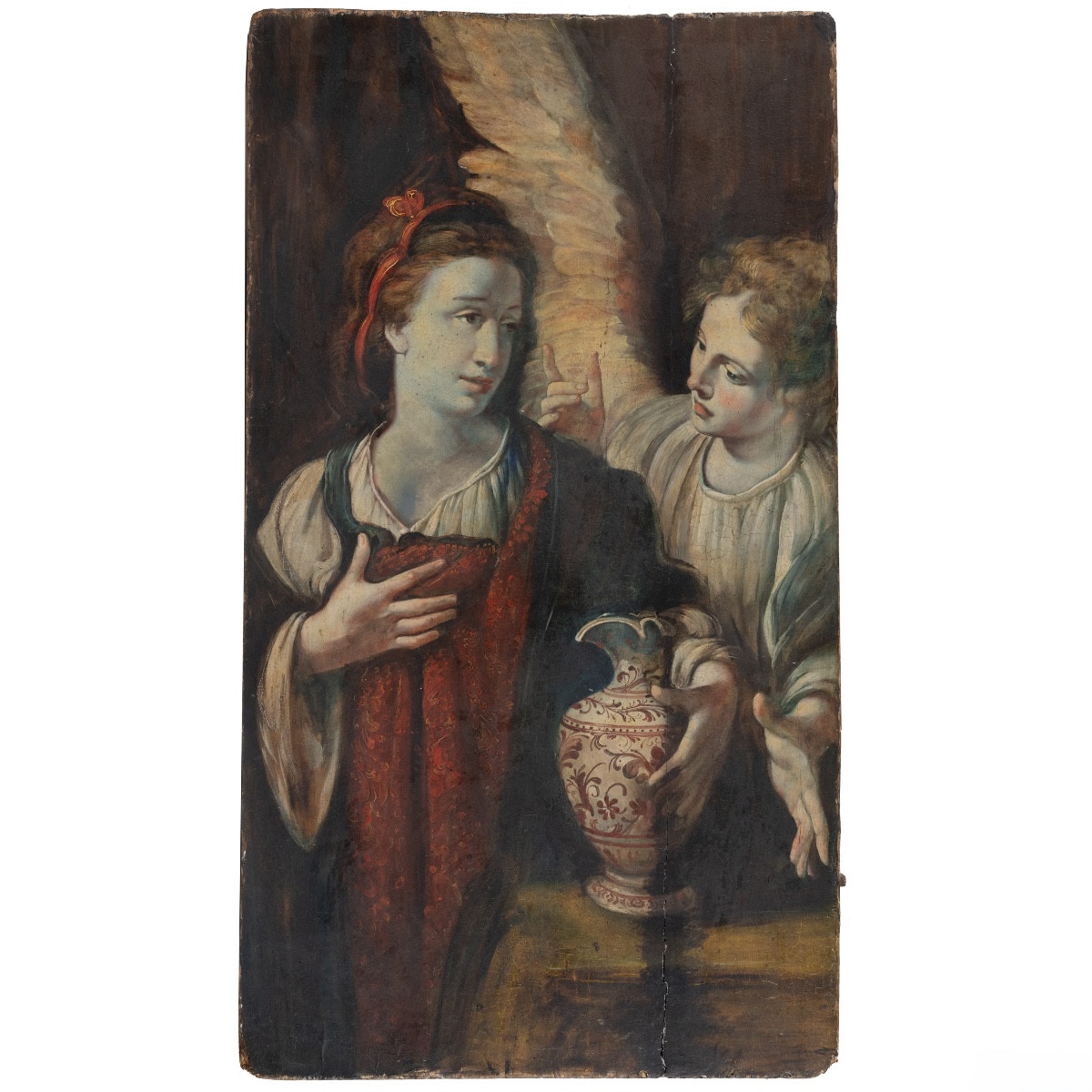 Olio su tavola . Agar e l’Angelo .Bernardo Strozzi ( bottega ) XVII secolo