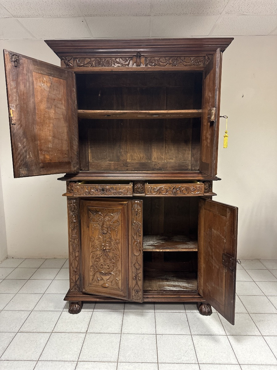 Credenza doppio corpo scolpita . Lombardia XVII secolo-photo-3