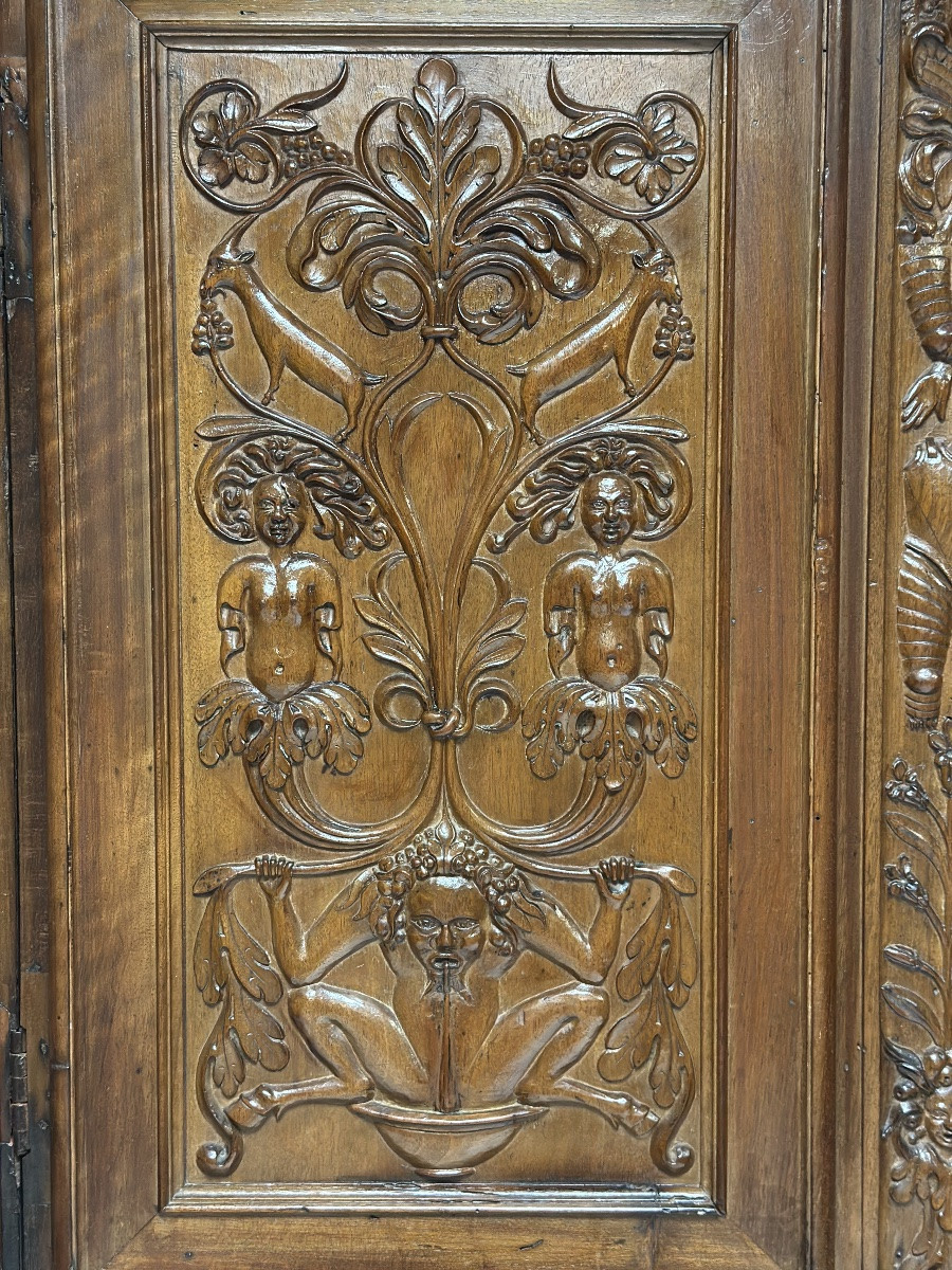 Credenza doppio corpo scolpita . Lombardia XVII secolo-photo-4