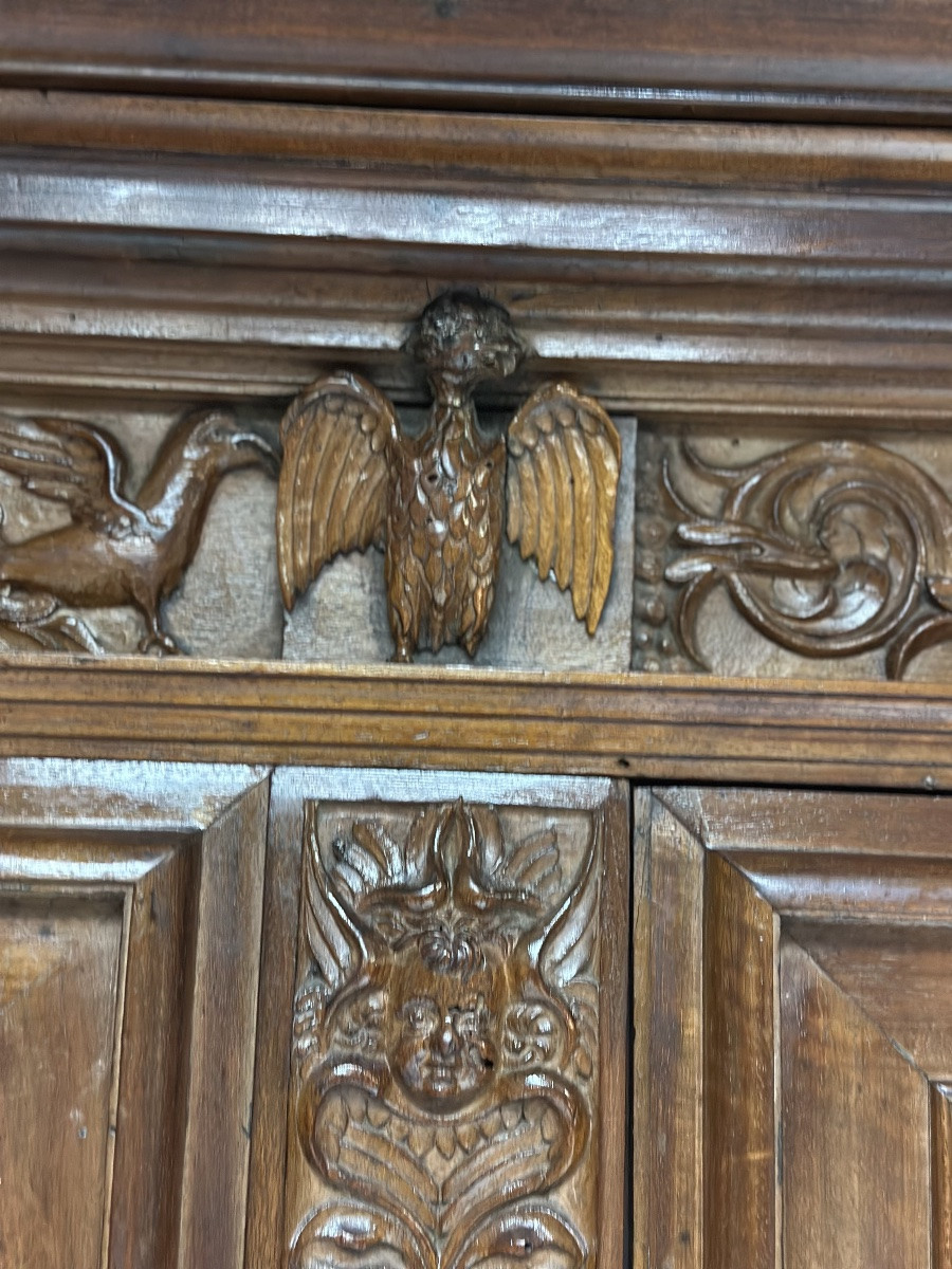 Credenza doppio corpo scolpita . Lombardia XVII secolo-photo-2