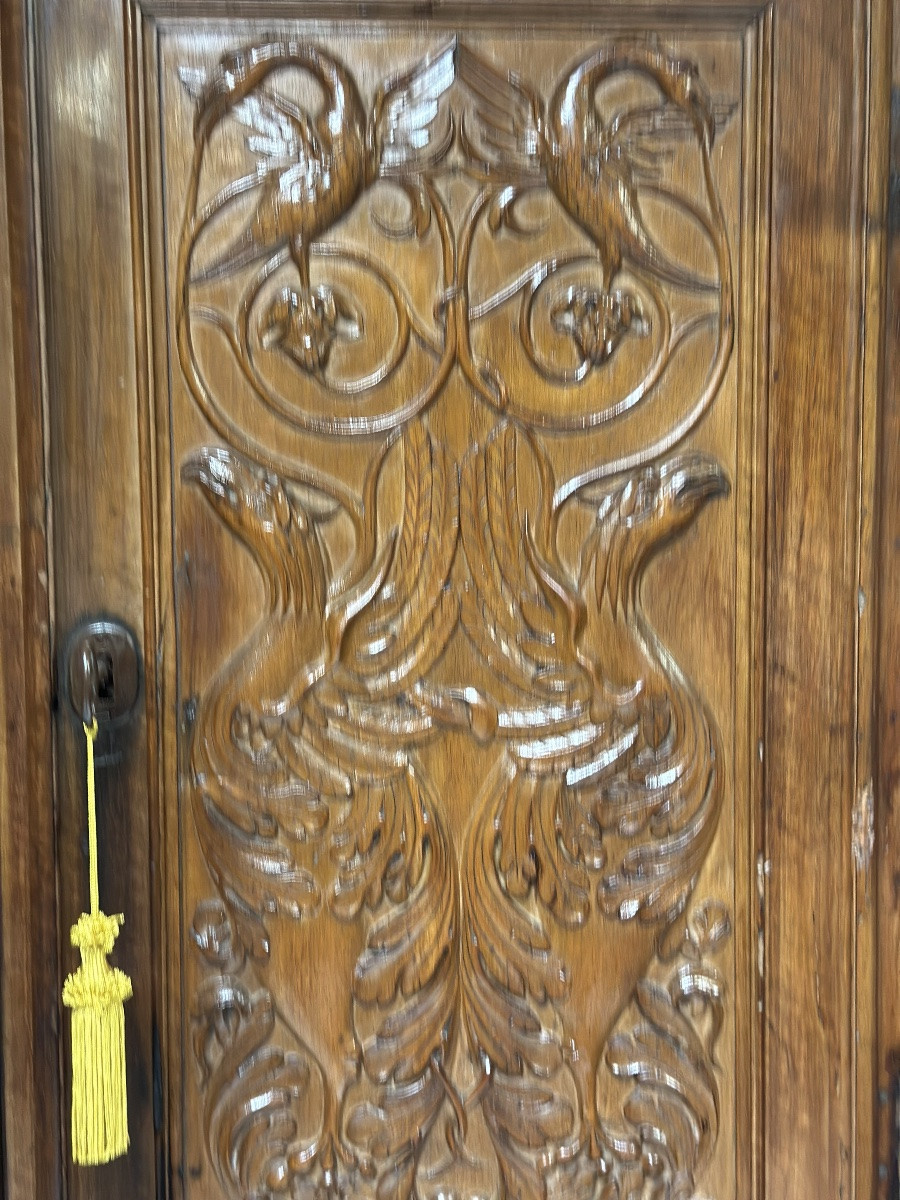 Credenza doppio corpo scolpita . Lombardia XVII secolo-photo-3