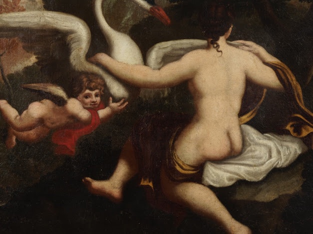 Olio su tela . Leda e il cigno pittore lombardo del XVII secolo epoca 600-photo-4