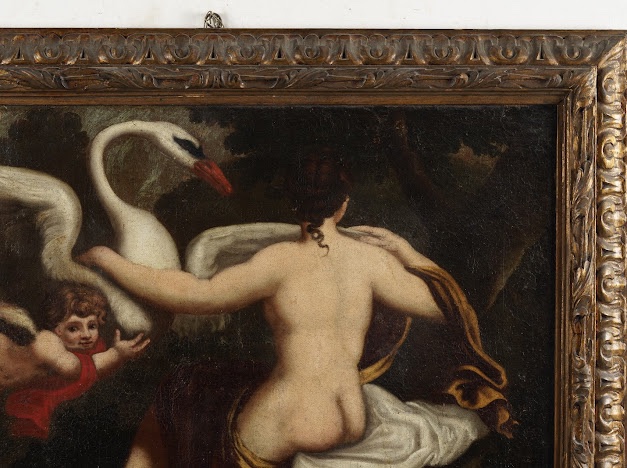 Olio su tela . Leda e il cigno pittore lombardo del XVII secolo epoca 600-photo-2