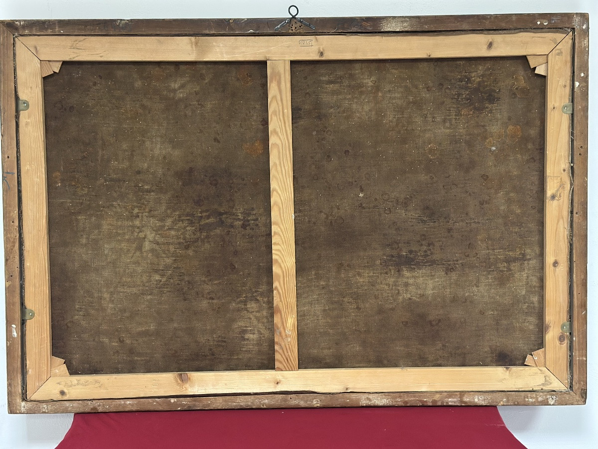 Dipinto olio su tela italiano del XVIII secolo, Capriccio architettonico con figure-photo-8