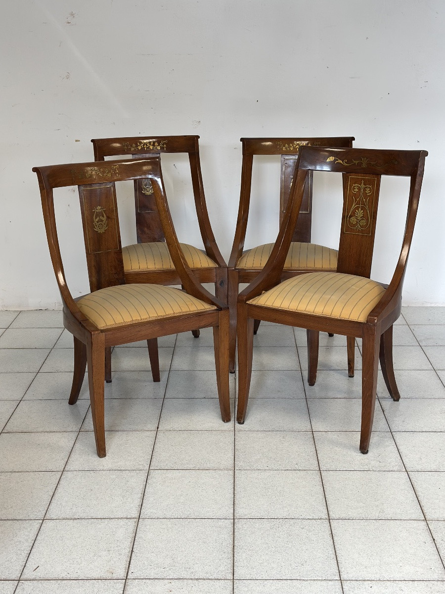 Gruppo di quattro sedie a gondola XIX secolo-photo-2