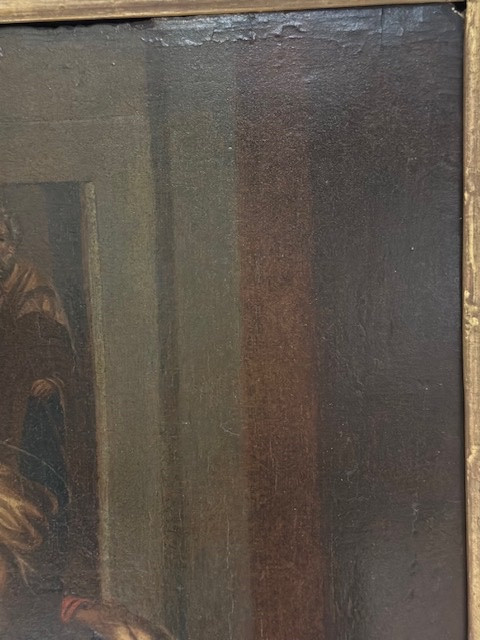 Olio su tavola. Sacra famiglia con Sant’Anna e San Giovannino . XVI secolo. 76 x 63-photo-3