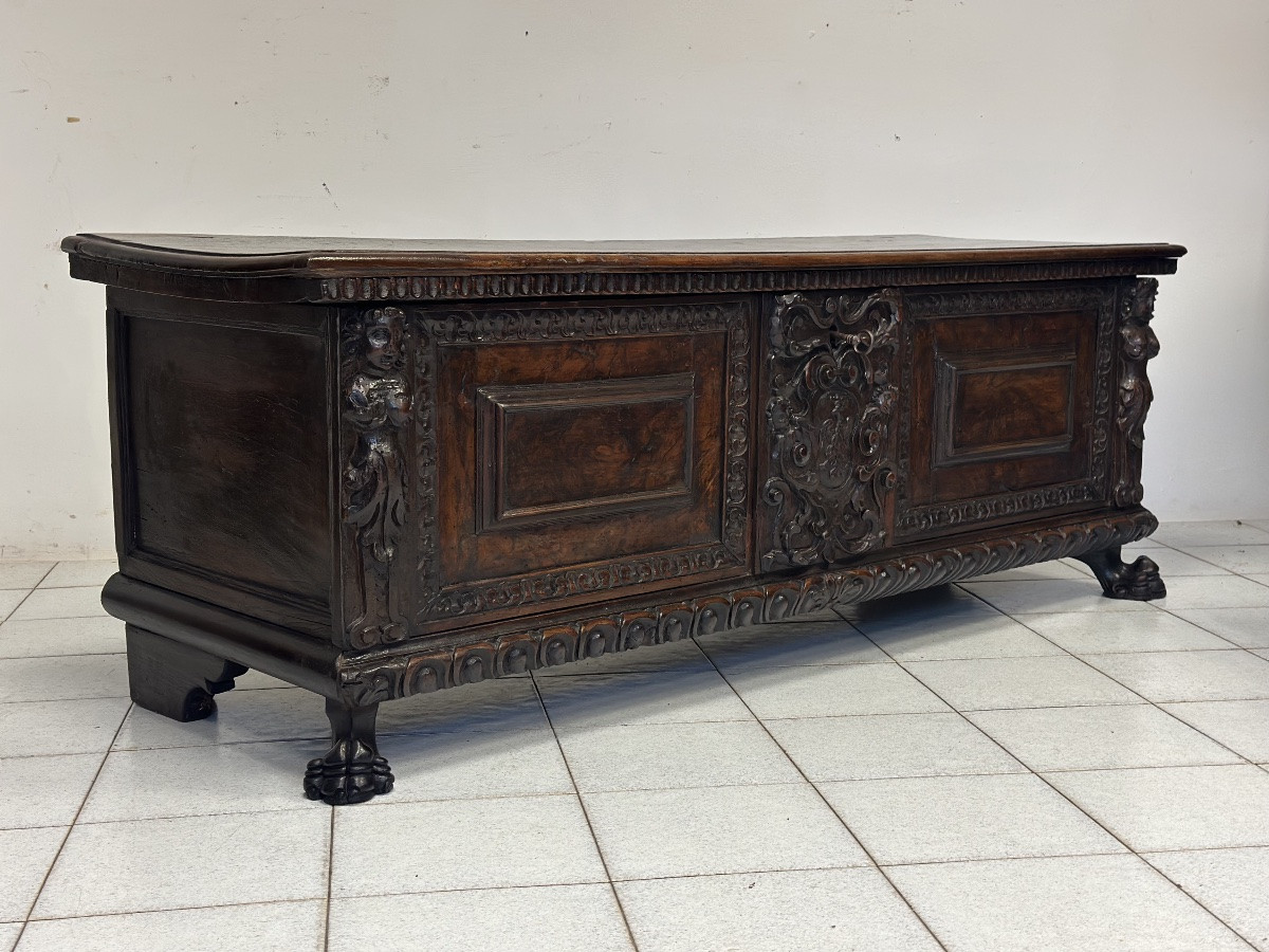 Cassapanca nobiliare rinascimentale lombarda città di Bergamo primo 600 XVII secolo-photo-3