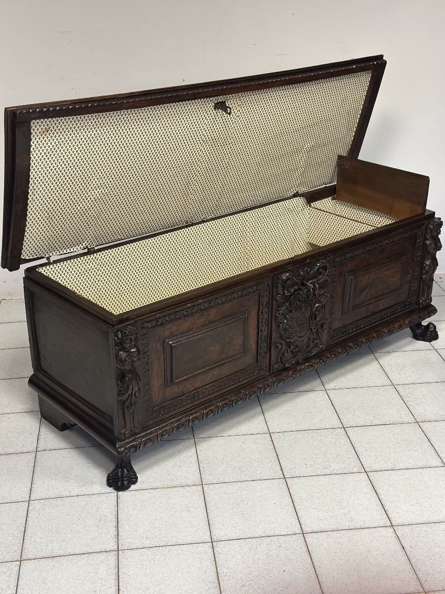 Cassapanca nobiliare rinascimentale lombarda città di Bergamo primo 600 XVII secolo-photo-4