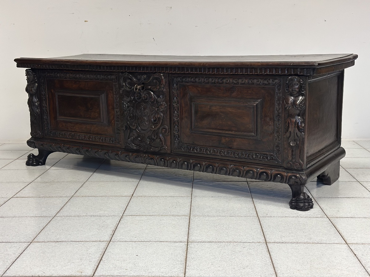 Cassapanca nobiliare rinascimentale lombarda città di Bergamo primo 600 XVII secolo-photo-1