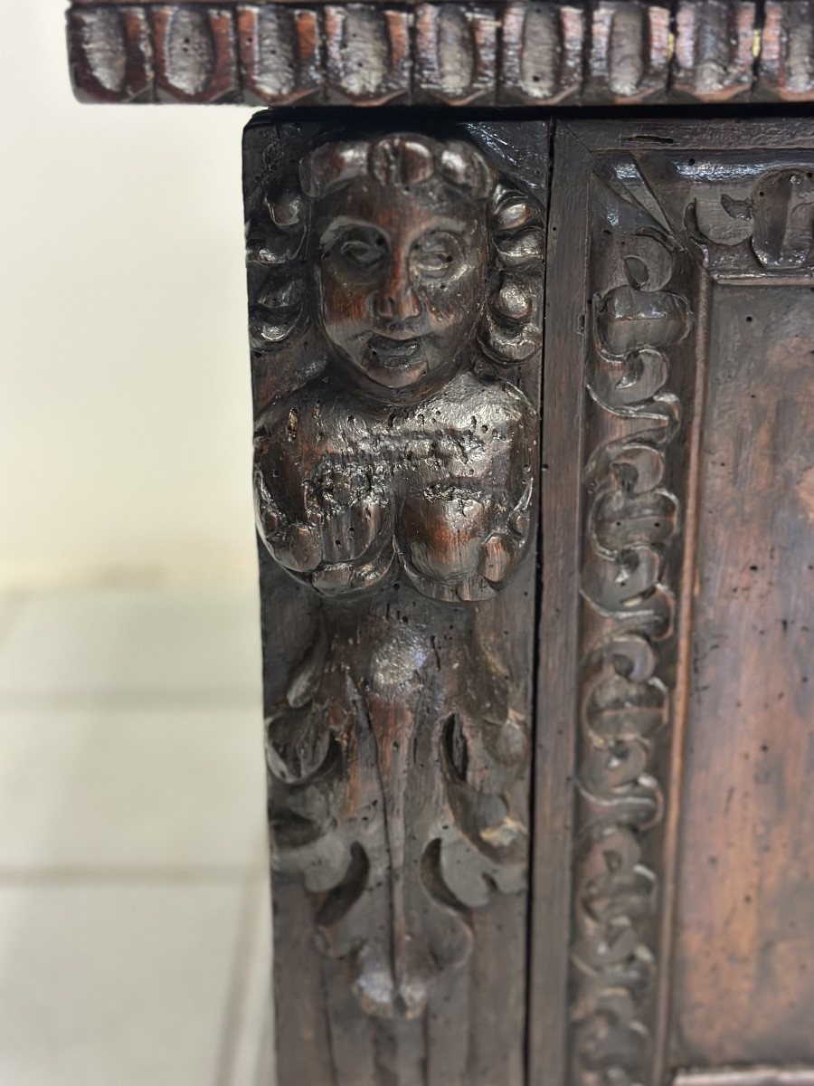 Cassapanca nobiliare rinascimentale lombarda città di Bergamo primo 600 XVII secolo-photo-5