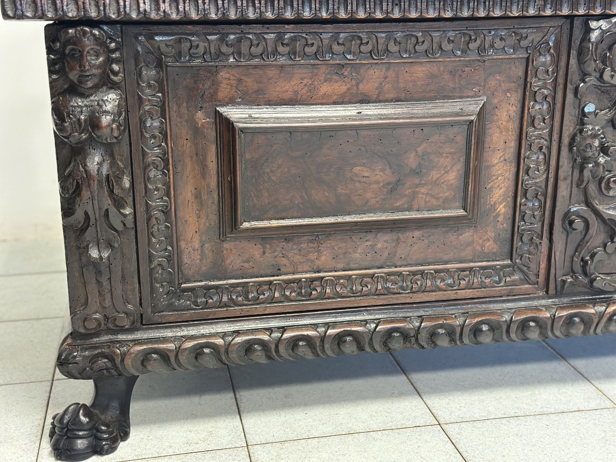 Cassapanca nobiliare rinascimentale lombarda città di Bergamo primo 600 XVII secolo-photo-6