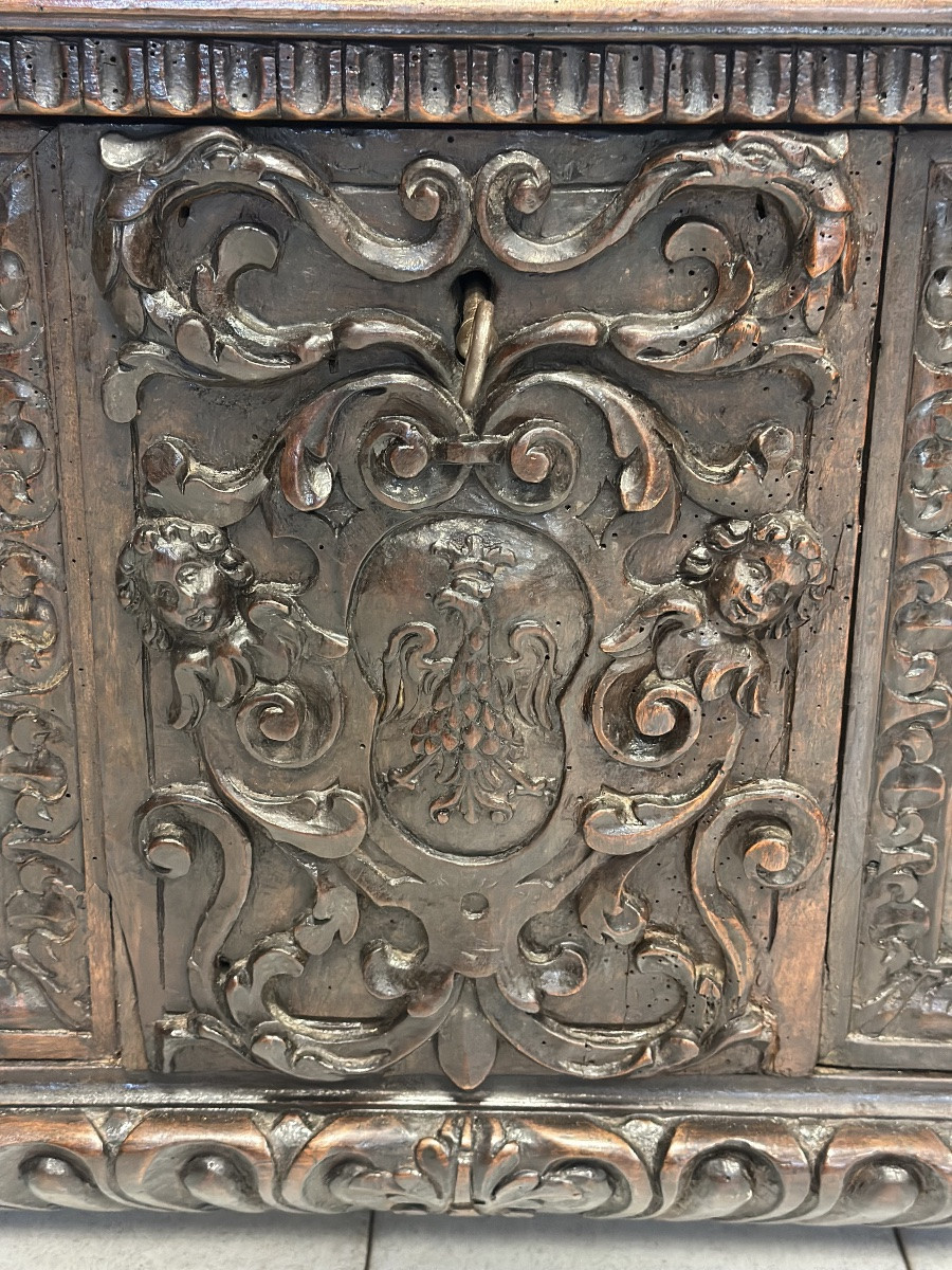 Cassapanca nobiliare rinascimentale lombarda città di Bergamo primo 600 XVII secolo-photo-7