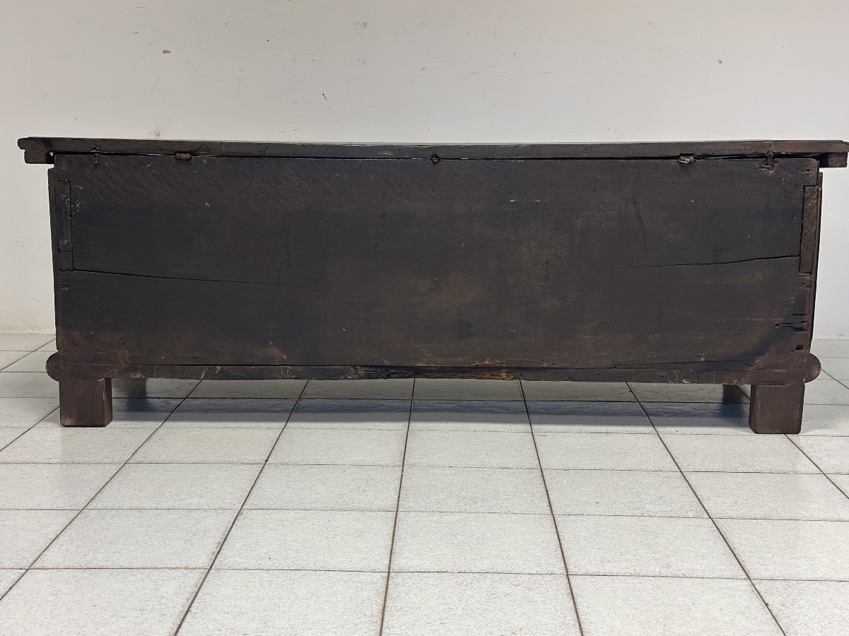 Cassapanca nobiliare rinascimentale lombarda città di Bergamo primo 600 XVII secolo-photo-8