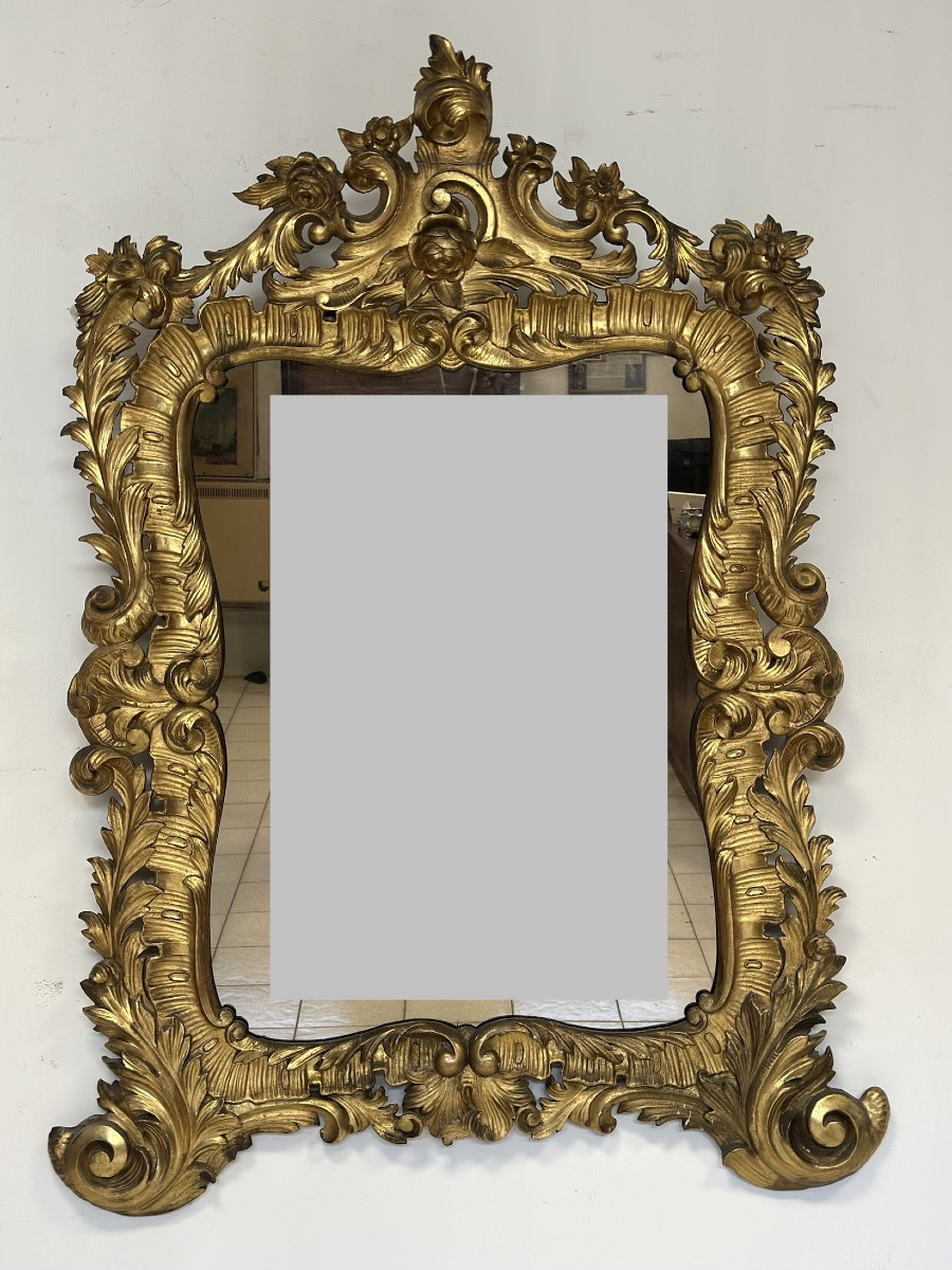 Specchiera con cornice in legno intagliato e dorato. Lombardia XVIII secolo-photo-2