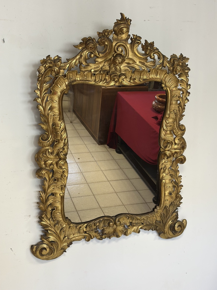 Specchiera con cornice in legno intagliato e dorato. Lombardia XVIII secolo-photo-3