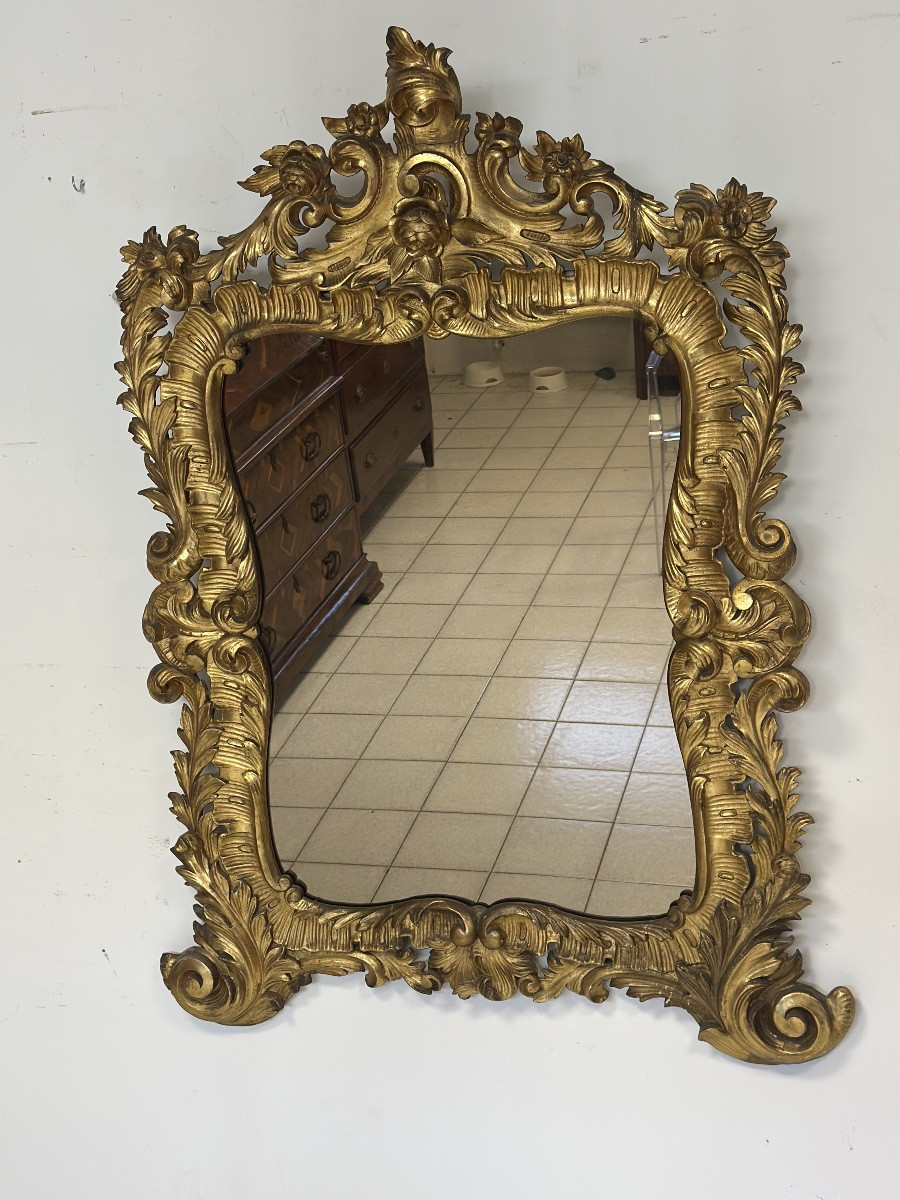 Specchiera con cornice in legno intagliato e dorato. Lombardia XVIII secolo-photo-2