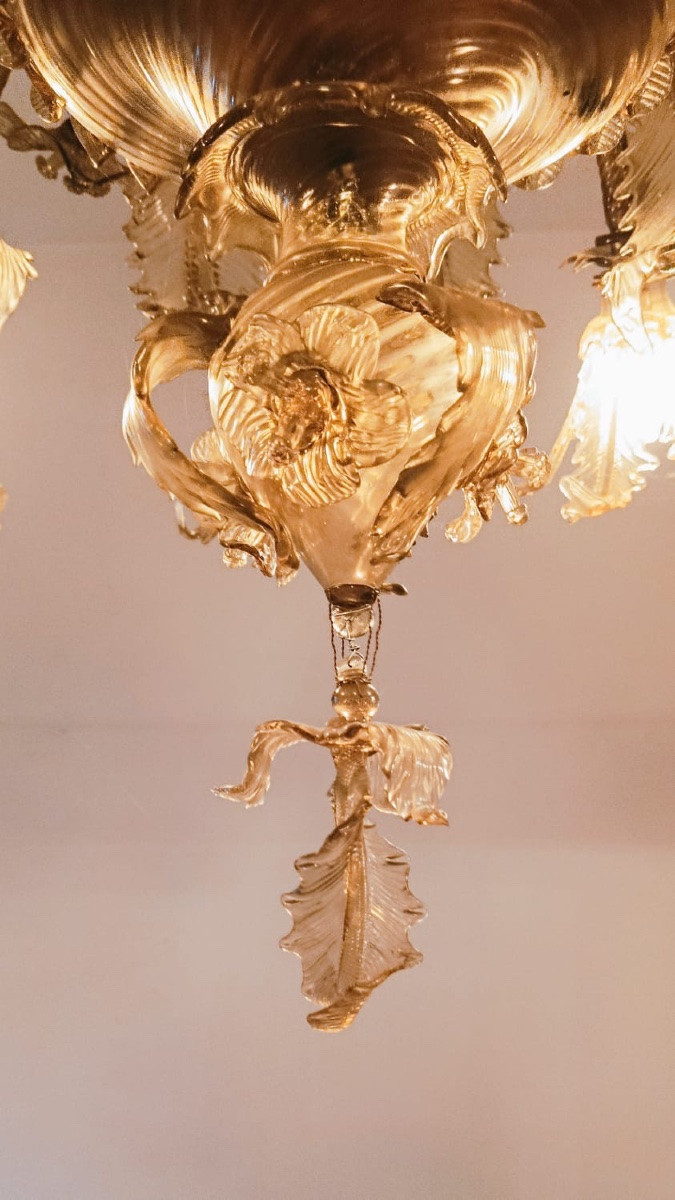 Lampadario in vetro di Murano. Barovier & Toso Primi XX secolo. 154 x 124.-photo-2