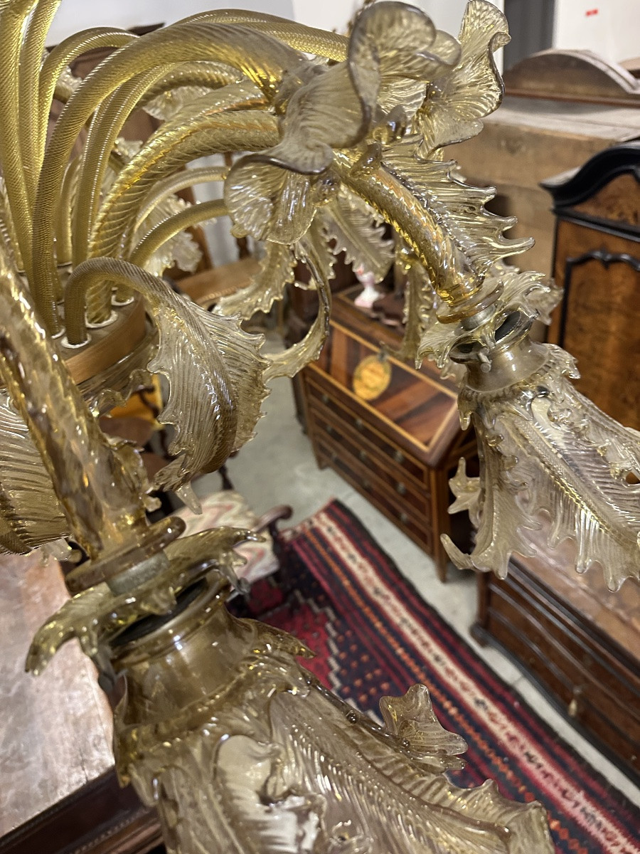 Lampadario in vetro di Murano. Barovier & Toso Primi XX secolo. 154 x 124.-photo-6