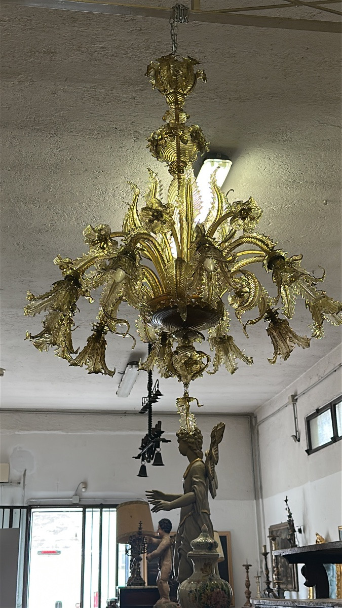 Lampadario in vetro di Murano. Barovier & Toso Primi XX secolo. 154 x 124.-photo-7