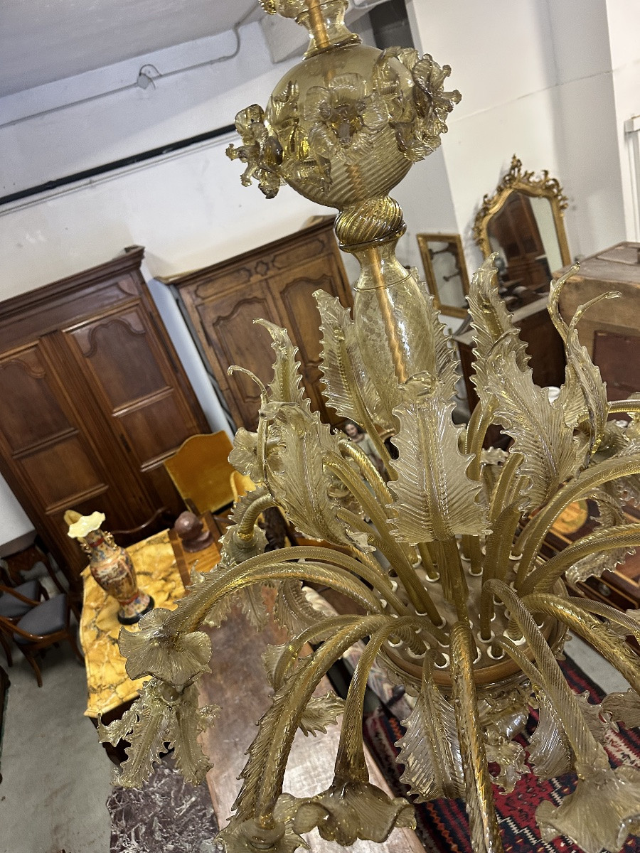 Lampadario in vetro di Murano. Barovier & Toso Primi XX secolo. 154 x 124.-photo-8