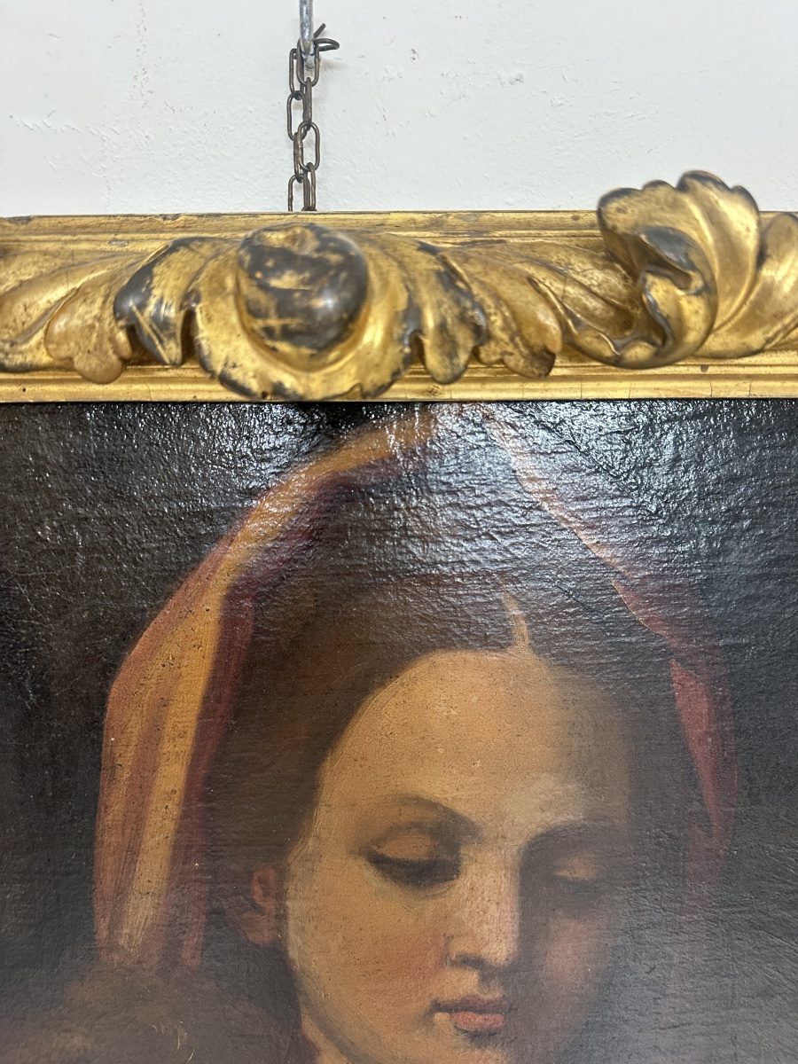 Olio su tela Madonna con il bimbo e San Giovannino . Andrea del Sarto copia da . XVI secolo-photo-3