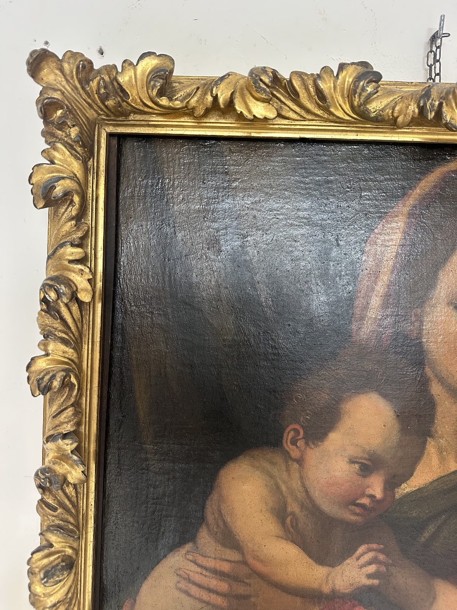 Olio su tela Madonna con il bimbo e San Giovannino . Andrea del Sarto copia da . XVI secolo-photo-4