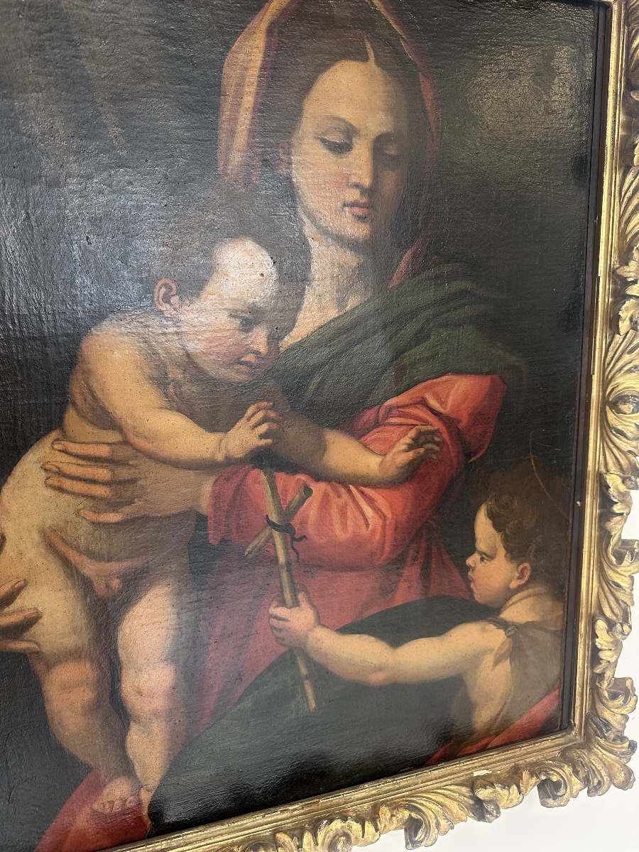 Olio su tela Madonna con il bimbo e San Giovannino . Andrea del Sarto copia da . XVI secolo-photo-5