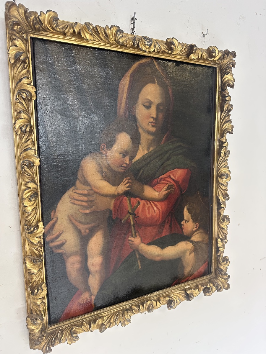 Olio su tela Madonna con il bimbo e San Giovannino . Andrea del Sarto copia da . XVI secolo-photo-6
