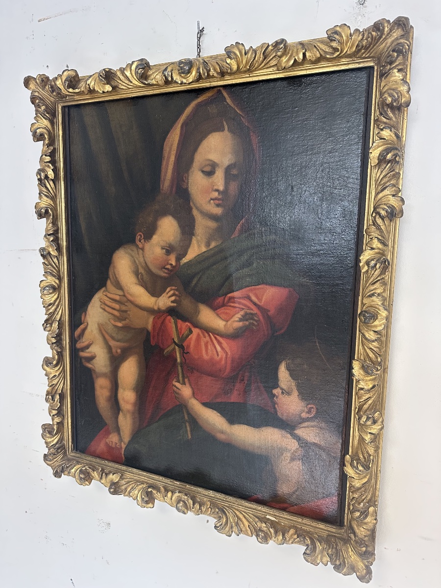 Olio su tela Madonna con il bimbo e San Giovannino . Andrea del Sarto copia da . XVI secolo-photo-7